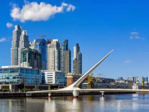 A panoramic view of Buenos Aires, Argentina, showcasing its iconic skyline with modern and historic architecture.